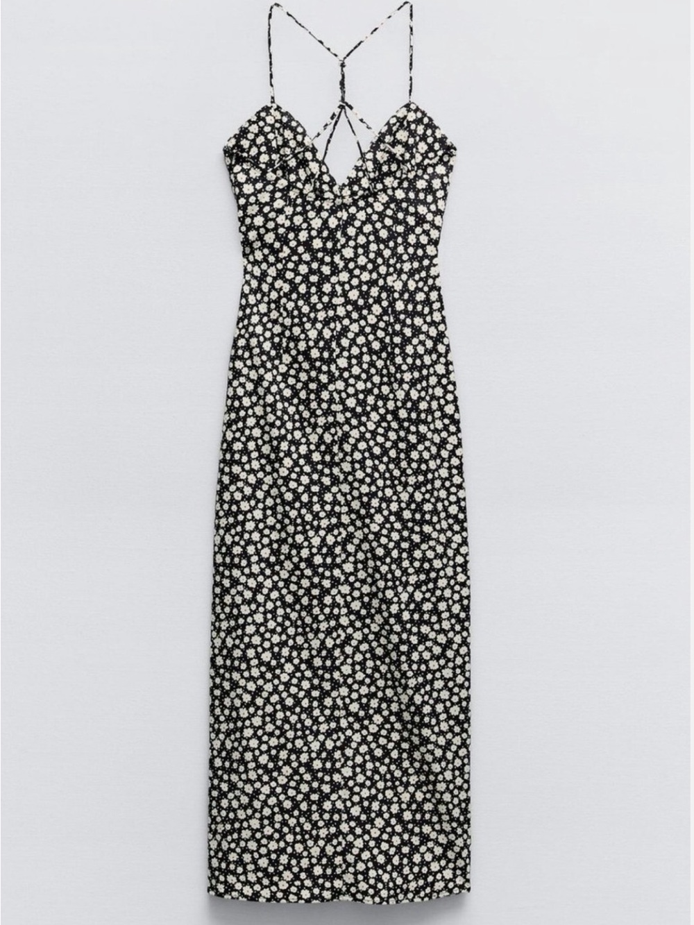Zara Black Dress with White Daisy Print and Strappy Back